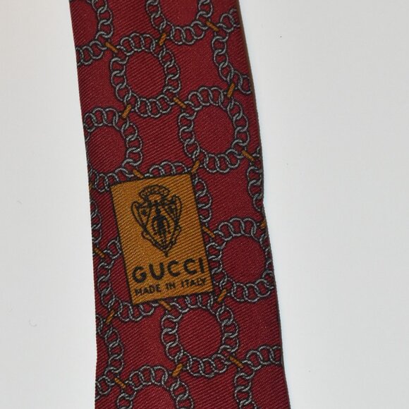 Vintage Gucci Italy Luxury Silk Burgundy Patterned Neck Tie Mens - Picture 3 of 3
